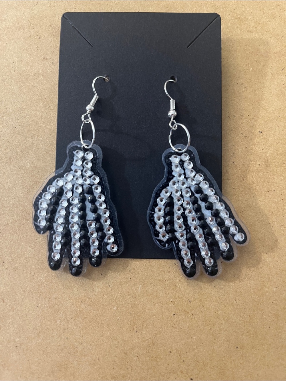 Black and Silver Sequin Hand-Shaped Drop Earrings